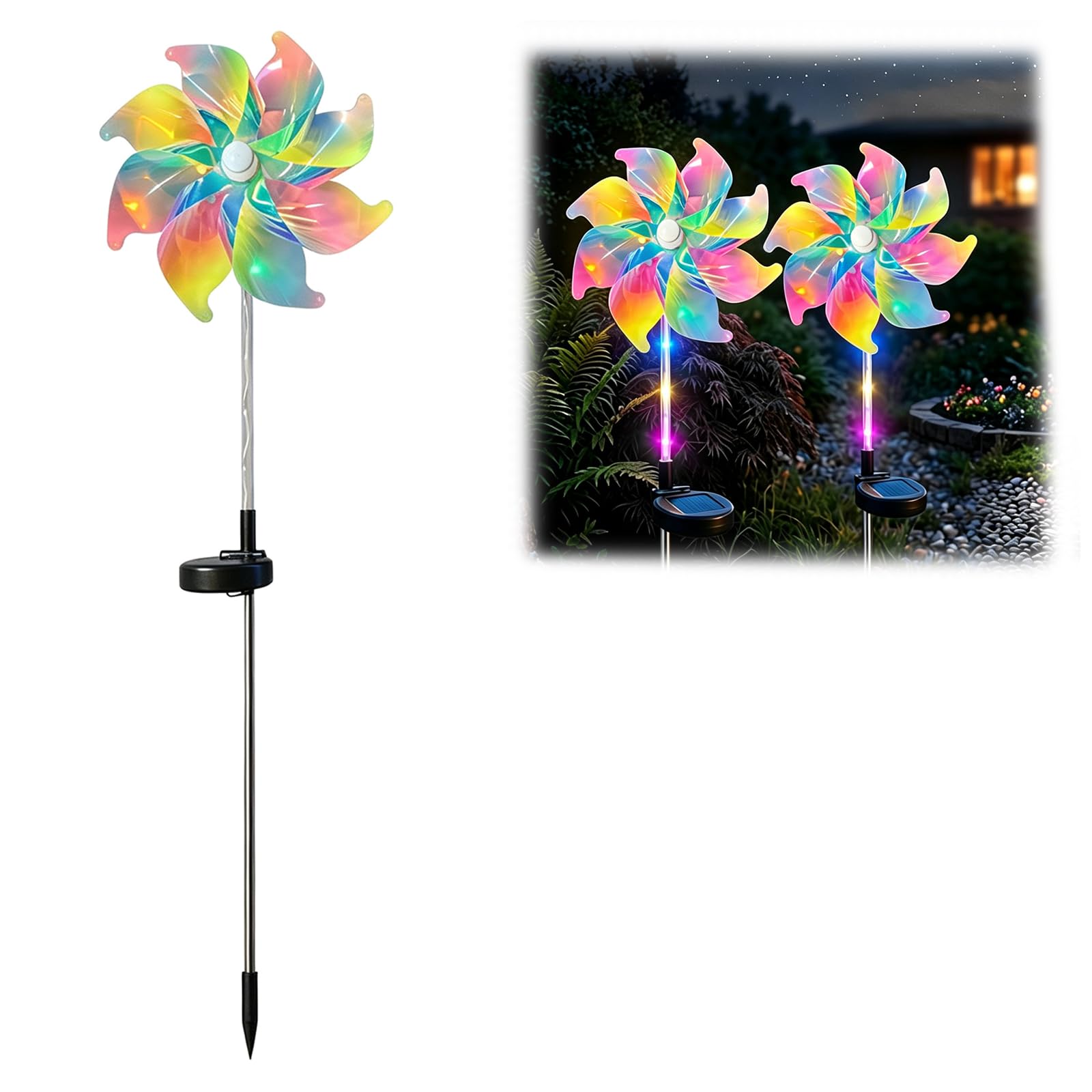 LZTET Solar Rainbow Pinwheel Light,LED Windmill Stake