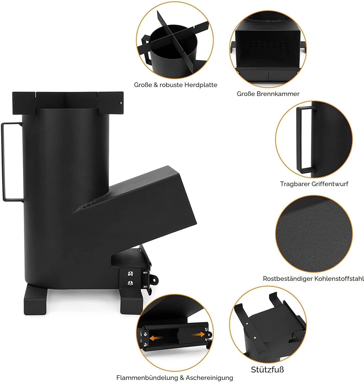 Onlyfire 3-in-1 Raketenofen Campingkocher mit Grillrost & Grillplatte | Effiziente Verbrennung, Multifunktionaler, Für Outdoor Zelten, Kochen
