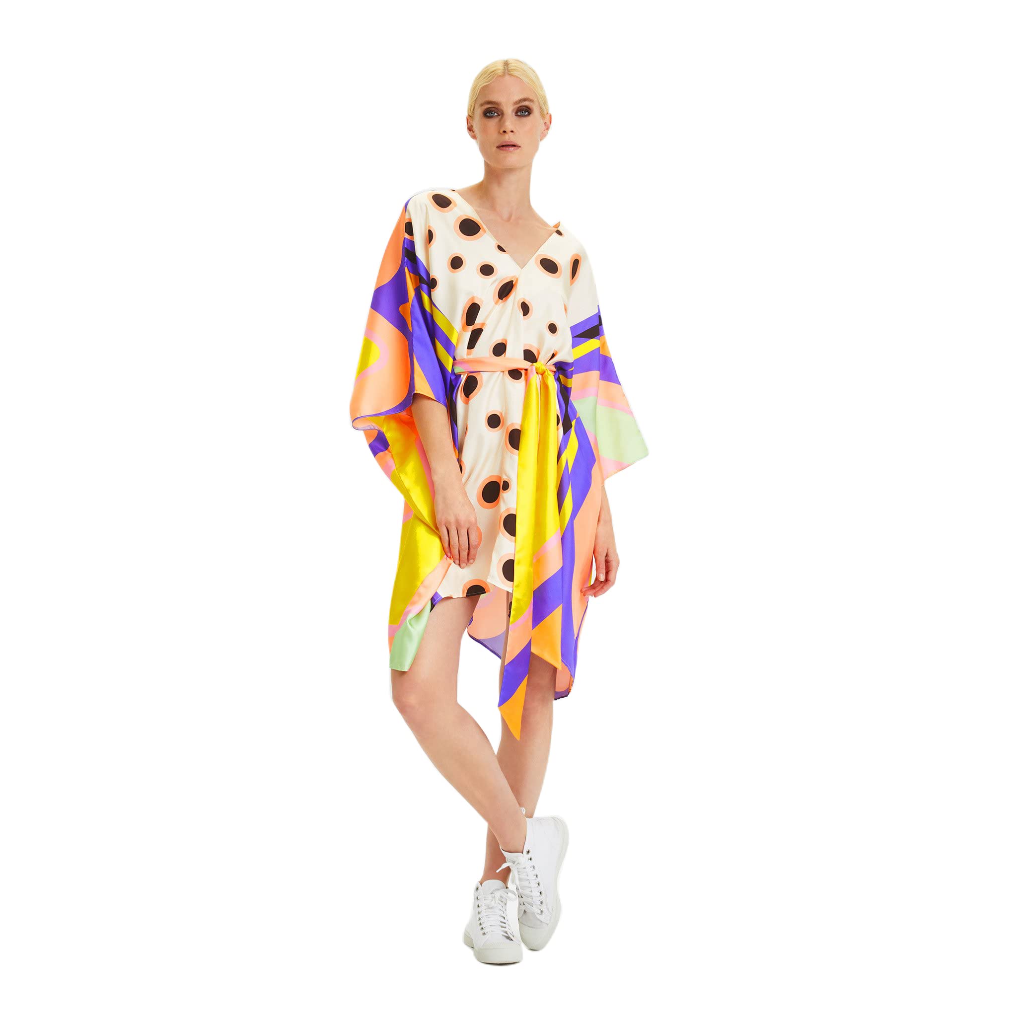 JustkartitV-Neck Belt Style Short Soft Silk Kaftans For Women (Free Size)