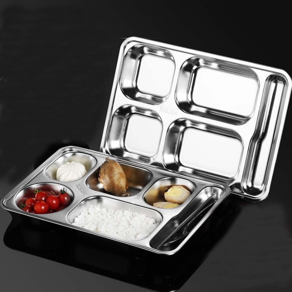 2er-Set Edelstahl Teller Mit 6 Fächern – Perfekt Für Camping, Picknick & Familienfeiern – Spülmaschinengeeignet & Stapelbar