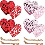 CHENGU 40 Pieces Wooden Heart Ornaments Love Heart Shaped Ornaments Hanging with Ropes for DIY...