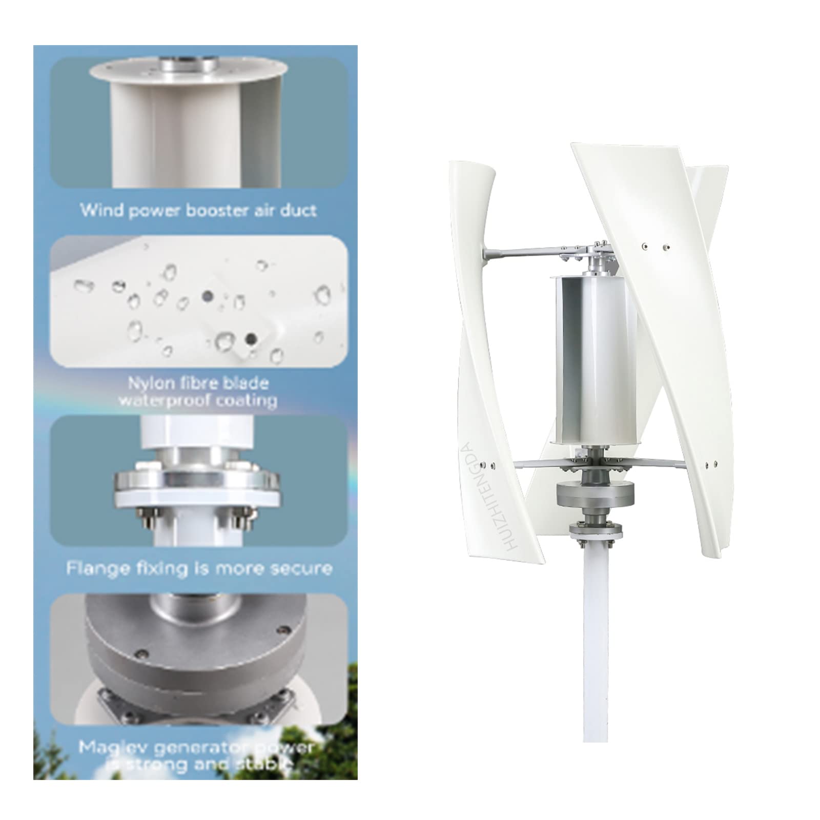 Generatore Eolico Verticale a 3 Lame 3000W a Basso Rumore Mulino a Vento 12V 24V 48V 220V Kit di Energia Eolica per Esterni, Montagna, Illuminazione Stradale con Controller