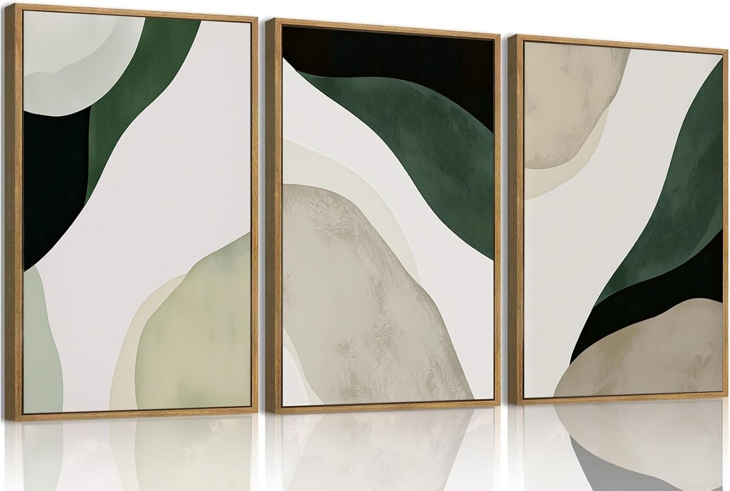 myusuar 3 Piece Large Modern Abstract Canvas Framed Wall Art For Living Room, Green Black White Minimalist Wall Art Decor Posters Prints For Bedroom Office 12x16in Sage Green Framed 12x16in