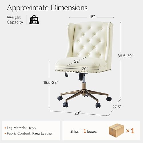 Miniatura 2 de HULALA HOME Silla de escritorio moderna de piel sintética con respaldo de botón copetudo, silla giratoria ajustable para computadora con ribete de