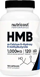 Nutricost HMB (Beta-Hidroxi Beta-Metilbutirato) 1000mg (120 cápsulas) - 500mg por cápsula, 60 porções - Sem glúten e não OGM
