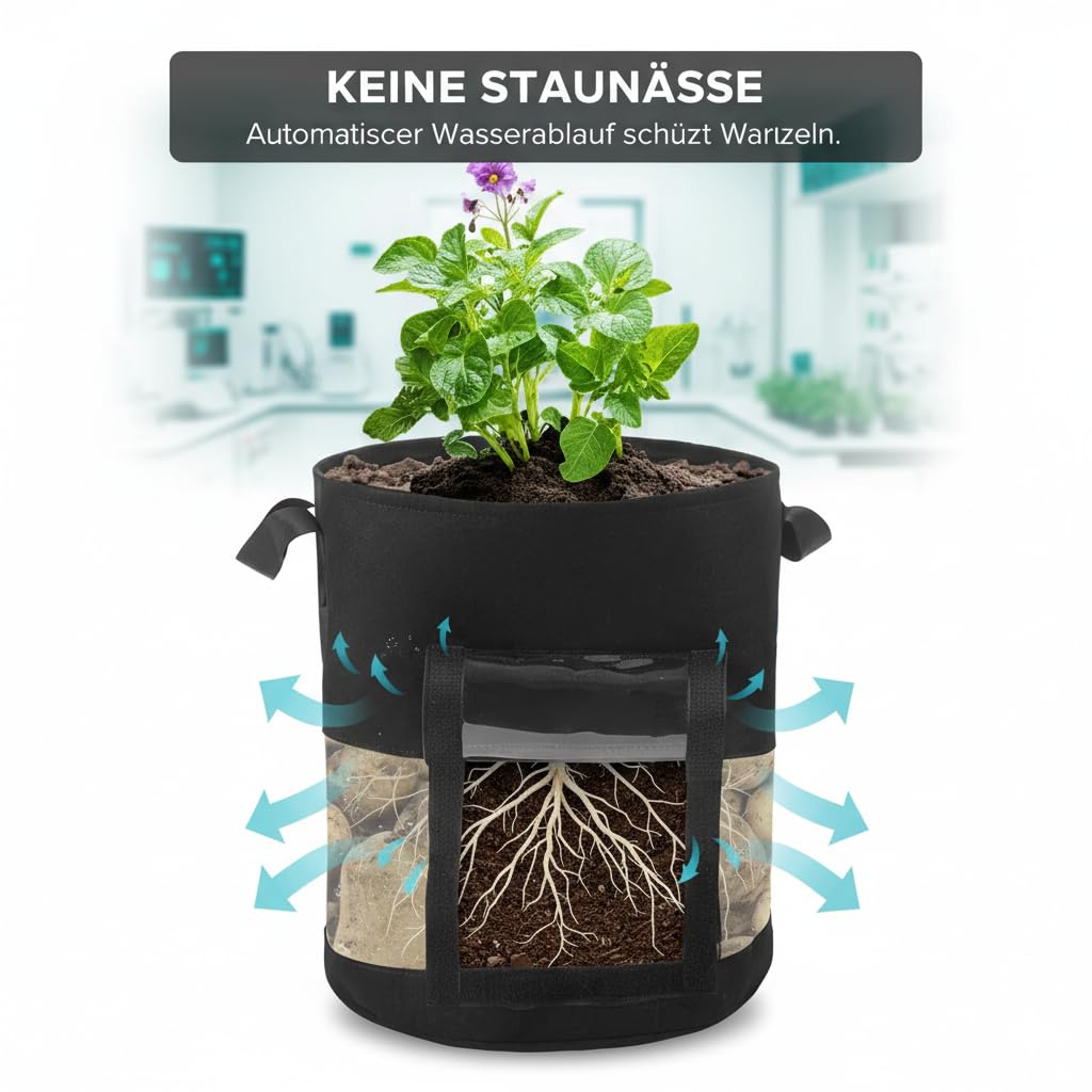 Premium Kartoffel Pflanzsack für effizienten Anbau | 7/10 Gal Vliesstoff-Pflanzbeutel mit Sichtfenster & Tragegriffen | Robuster Stofftopf für Garten & Balkon, Mehrfach verwendbar (4pcs,7 Gallonen)