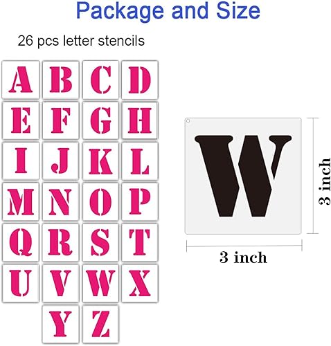 12x12 inch Letter Stencils Set, 26Pcs Plastic Reusable Scale Spraying Alphabet Stencils Learning Templates for Painting on Wood Wall Home Decor,DIY