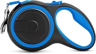 UrbanX Retractable Dog Leash for Drever and Other Medium Hound Dogs with Anti-Slip Handle. 15ft Strong Nylon Tape; One-Handed Brake, Pause, Lock - Blue