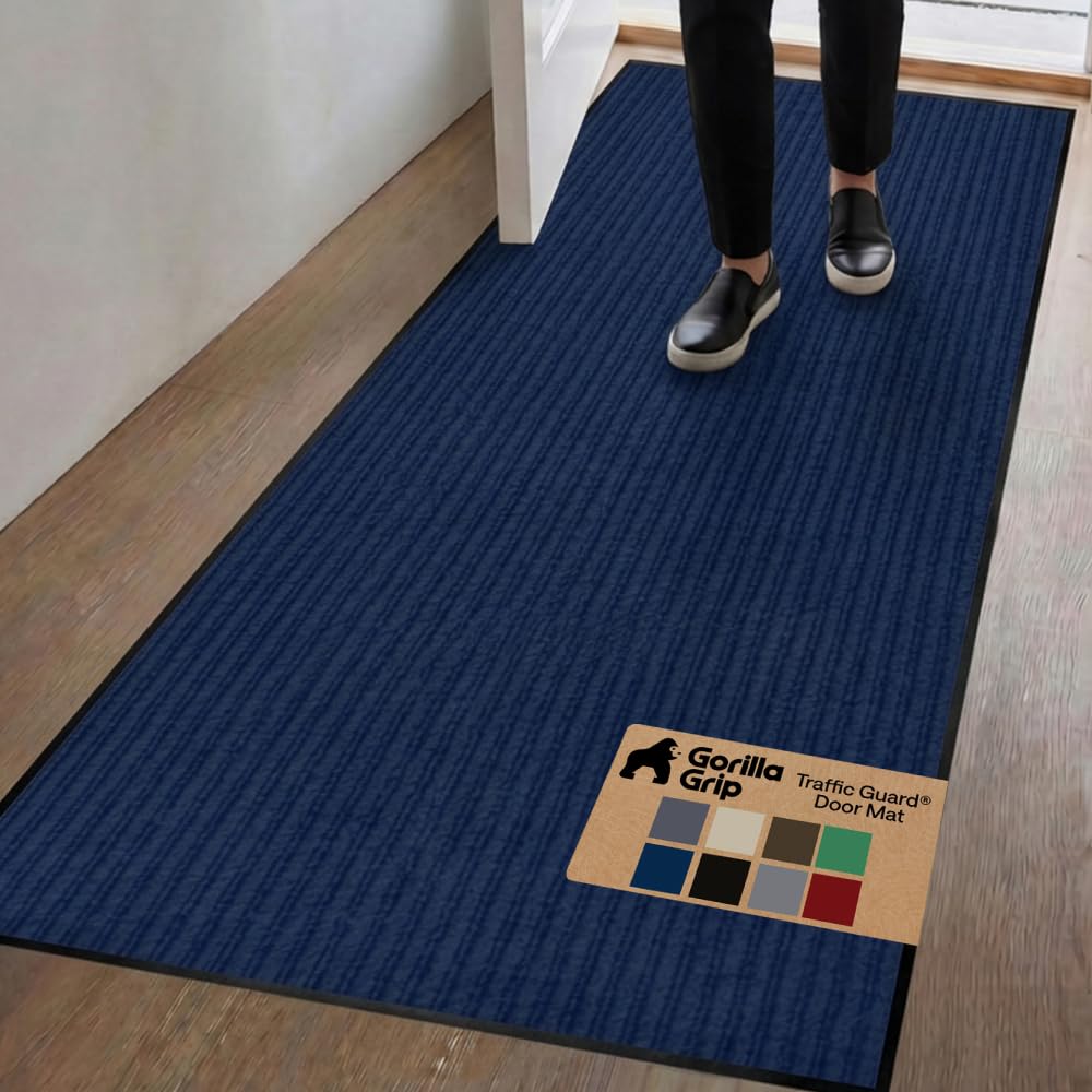 GORILLA GRIP Traffic Guard Indoor Outdoor Heavy Duty Door Mat, 70x24 Blue