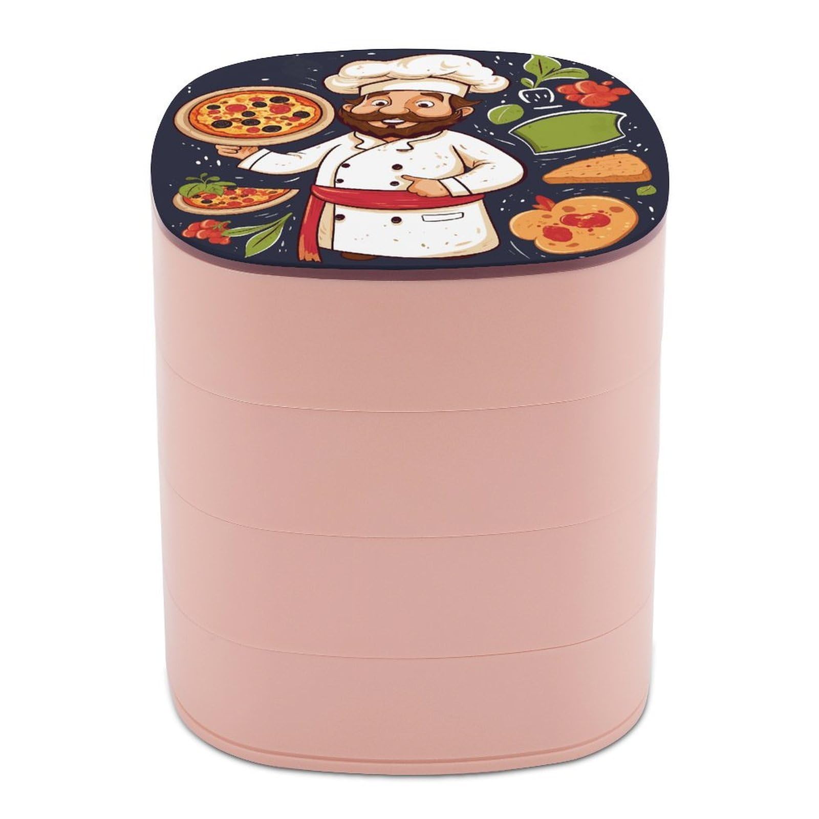 FekiLoot Chef Pizza Jewelry Box 4-Layers Rotatable Jewelry Organizer Storage Box with Mirror Cute Travel Jewelry Case Portable Earring Holder Organizer for Ring Necklace Bracelet