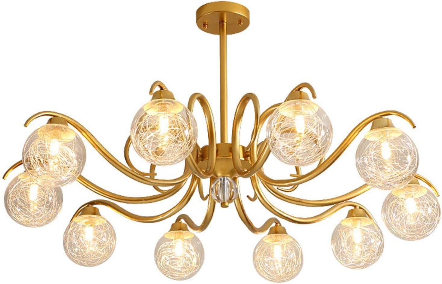 Modern Chandeliers Antique Gold,6-Lights Semi Flush Mount Ceiling Light Pendant Lighting Industrial Gold Light Fixture for Bedroom Living Room Office-Gold 6t