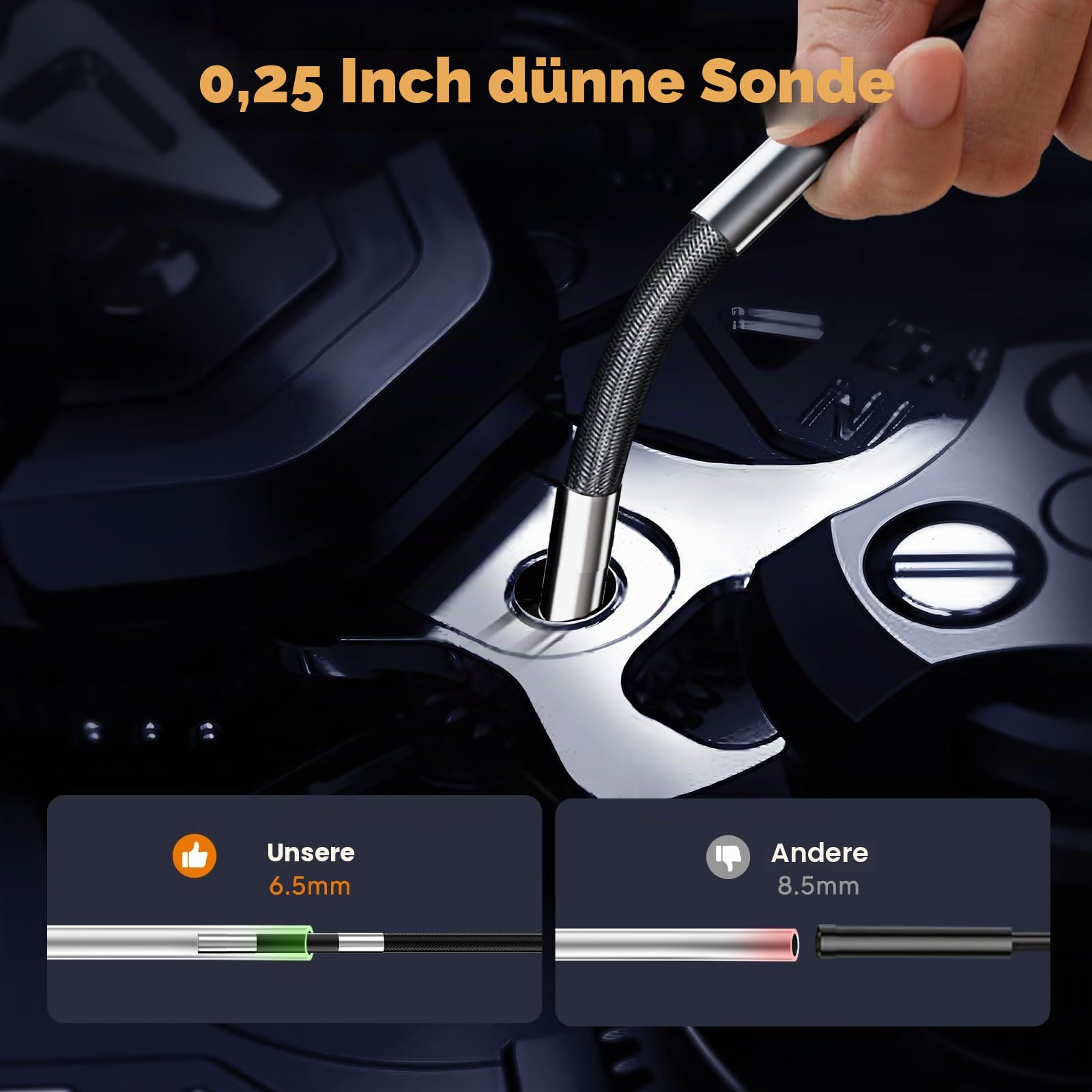 Doppeltes Endoskop 210° mit zwei Linsen, IPS-Endoskop-Kamera 7 Zoll (17,8 cm) 1080P mit Rollsteuerung, flexible wasserdichte Kamerasonde 6,5 mm für Inspektionen an der Wand, Auto