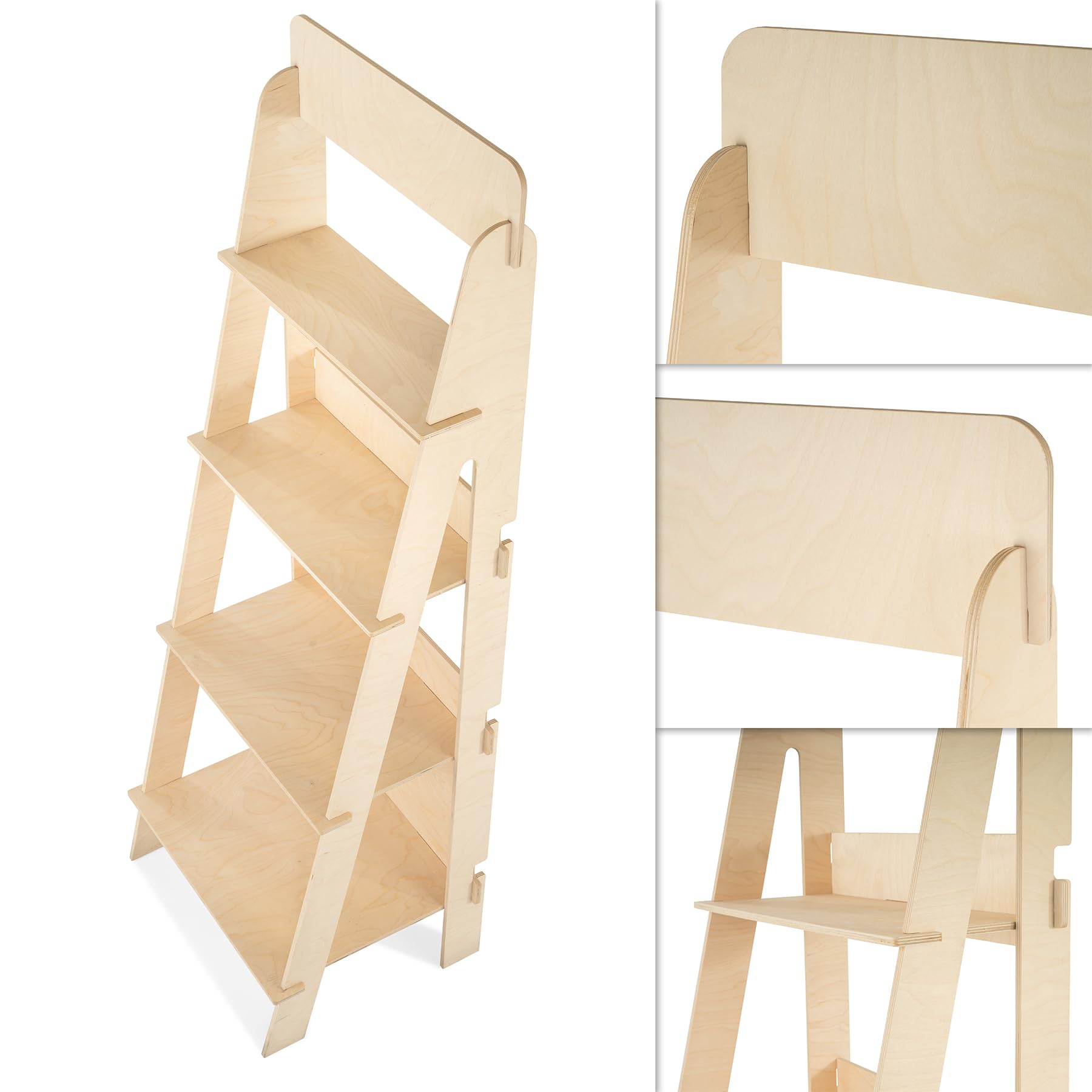 Expositor de Suelo, de Madera, Escalera, fácil Montaje enclavado, 4 estantes, Natural y sostenible, H. 144 cm