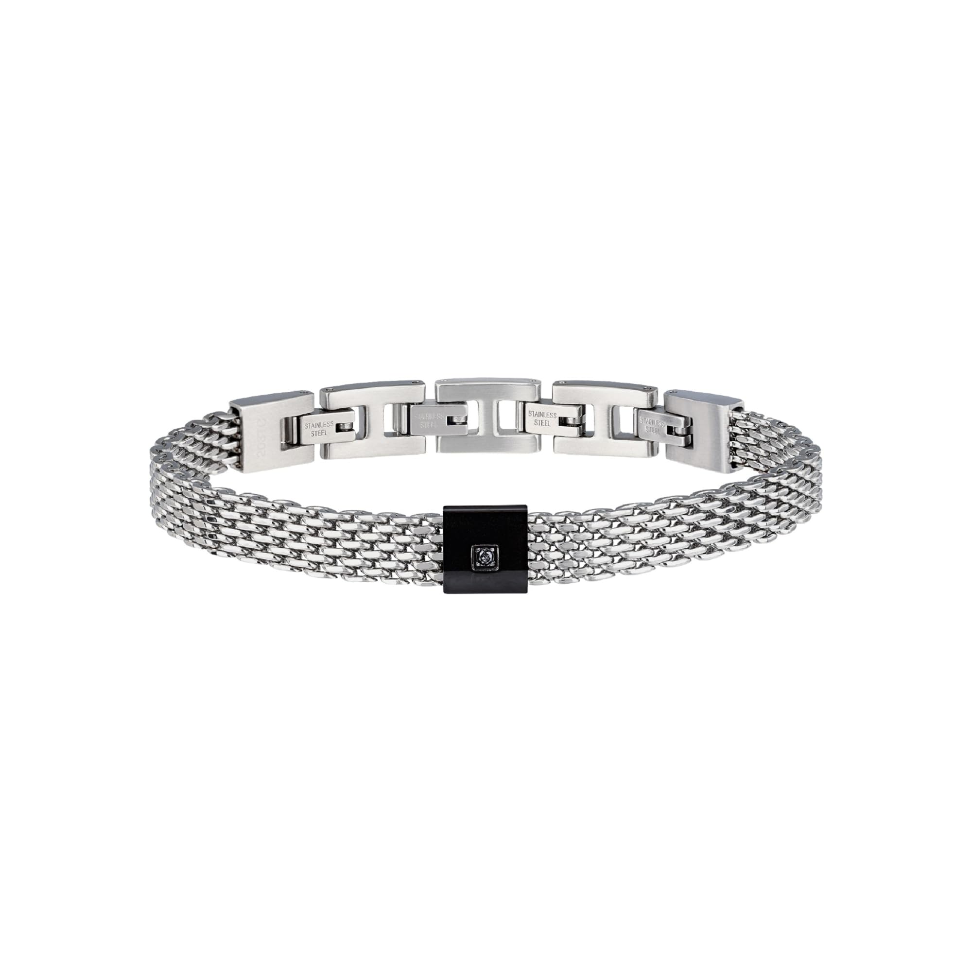 Breil, Collezione Black Diamond, Bracciale Uomo In Acciaio Colorato, Con Diamante Naturale, Pratica Chiusura A Moschettone, Idee Regalo Uomo, Lunghezza Regolabile 17.5-22 Cm, Silver-Black-image
