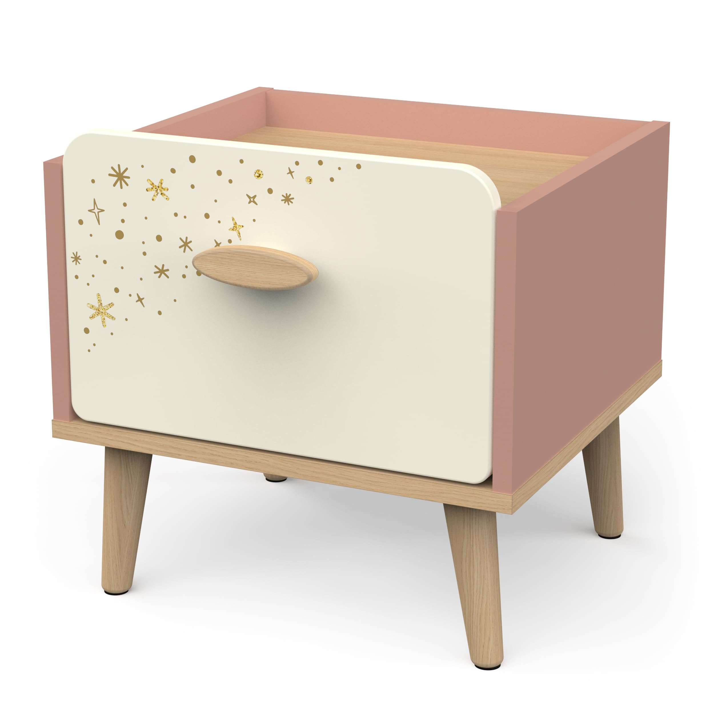 Demeyere Table de Chevet Enfant 1 Tiroir Rose et Blanche – Peinture Non Toxique – Petite Table de Nuit 40x40x36cm – Meuble de Chambre d’Enfant – Gamme Suzie