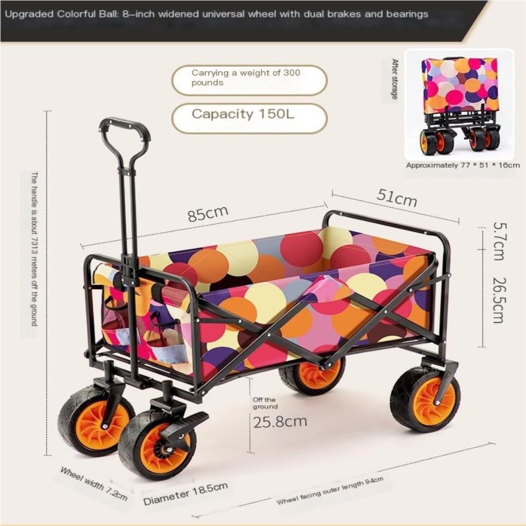 Portable Beach Cart Outdoor Folding Wheelbarrow Lightweight Camping Trolley Versatile Utility Cart for Tools & Equipment Ideal for Beach & Camping Tri(P-B)