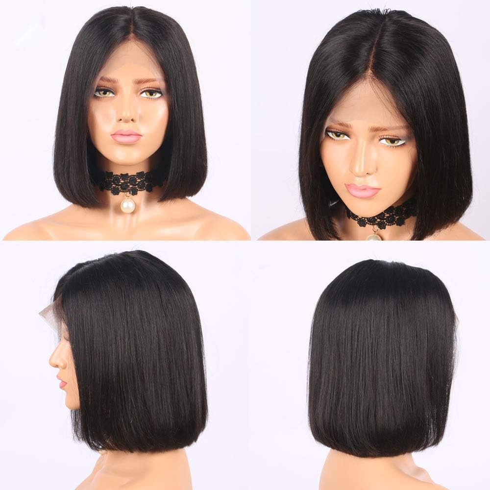 Huber hair 13x4 Lace Front Human Hair Wigs Short Bob Straight Lace Wigs Brazilian Remy Human Hair Pre plucked HairlineColor 130% Density 8inch