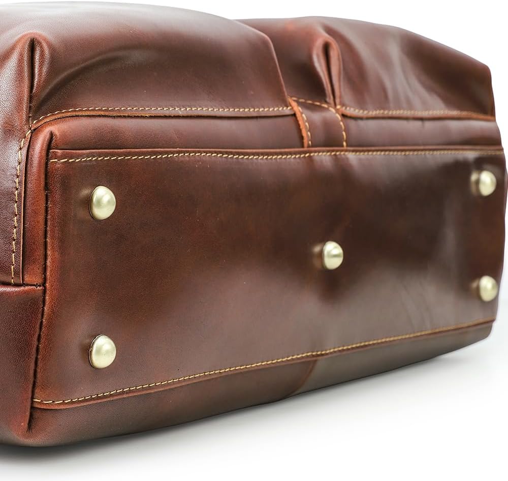 CONTACTS Full Grain Leather Doctor Bag for Men and Women Attorney Lawyer Briefcase with Lock 14 Inch Laptop Handbag Vintage Gladstone Bags | Metal Frame Opening, Metal Lock, Metal Feet, Oil-tanned Leather