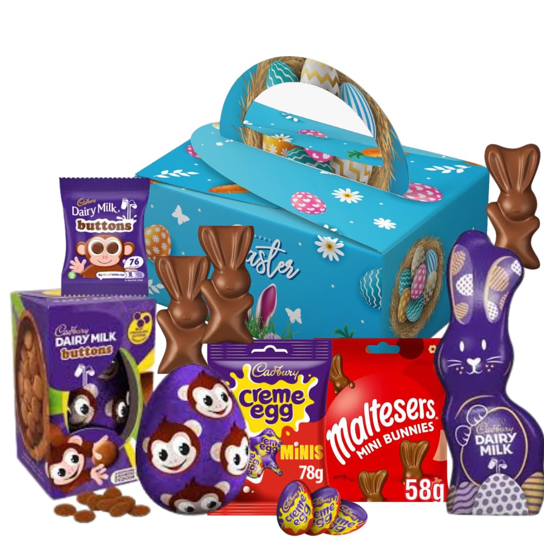 Easter Hamper For Kids 2025 - With Dairy Milk Bunny, Buttons Egg, Creme Eggs, Bunnies & Gummy Sweets - Easter Egg Hunt Gift Box For Boys & Girls - Delicious Treats