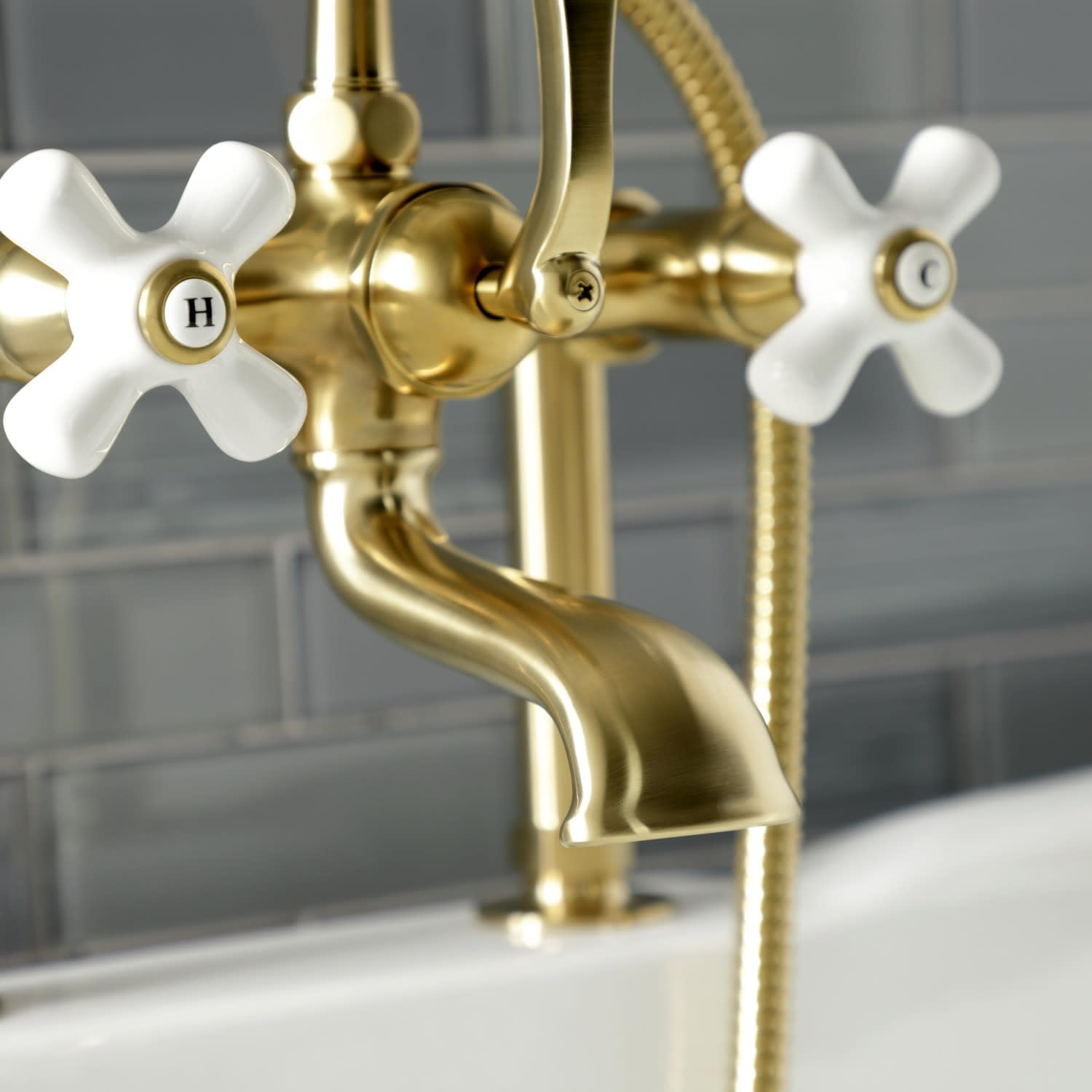 Kingston Brass AE111T7 Auqa Vintage Deck Mount Clawfoot Tub Faucet, Brushed Brass