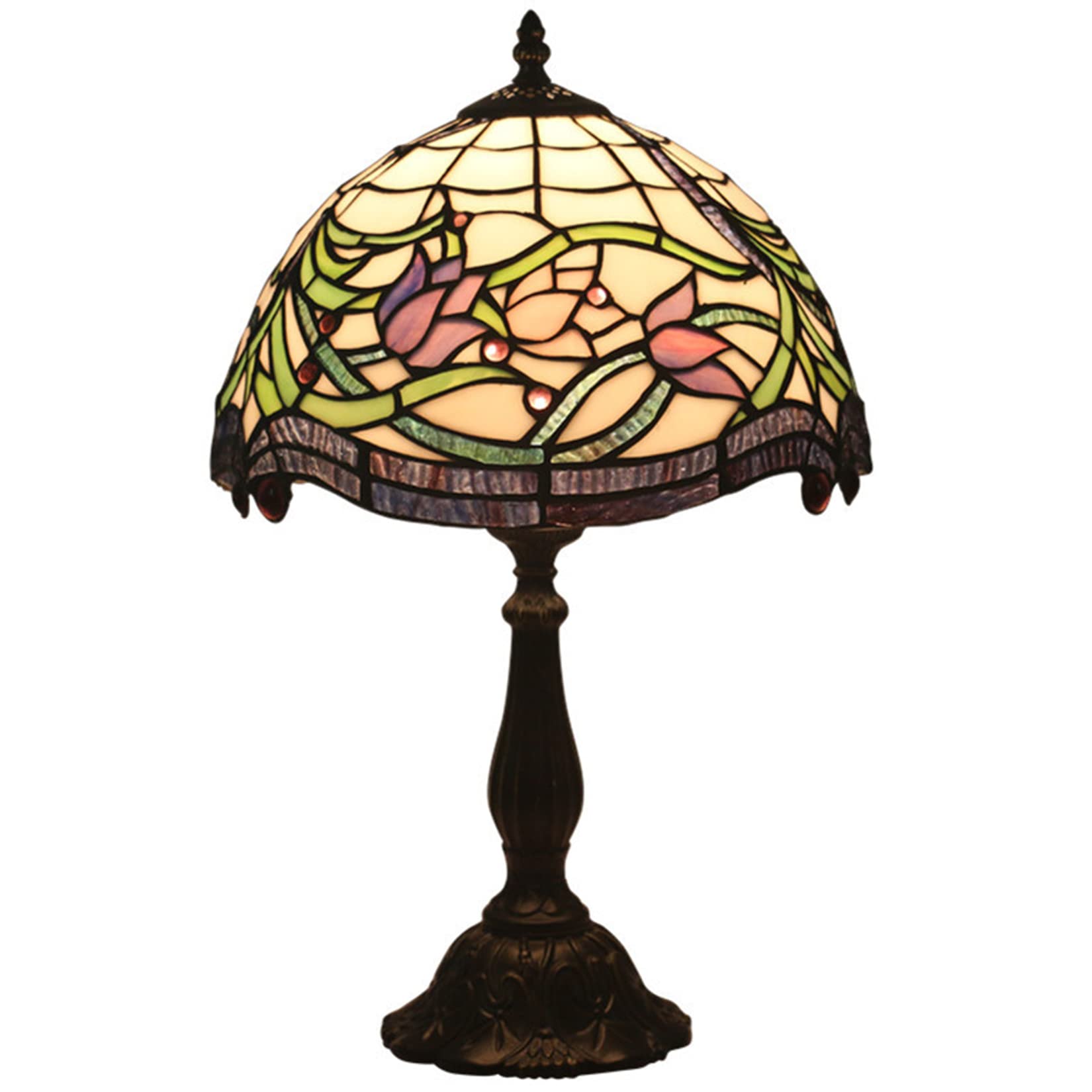 BOTOWI Tulip Flower Lamp Tiffany Stained Glass Table Lamp Night Light, 12" Wide Blue Purple/Warm Yellow Lampshade Metal Base for Bedside Bedroom Living Room, 19" Tall Reading Desk Light Office,C