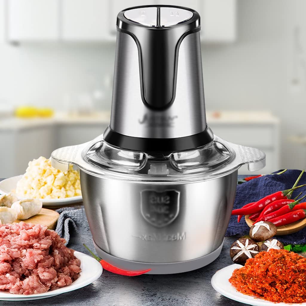 Picadora de Carne de Cocina for el hogar, Cortador de Verduras de 2L, trituradora de ajo, picadora eléctrica de Acero Inoxidable(EU)