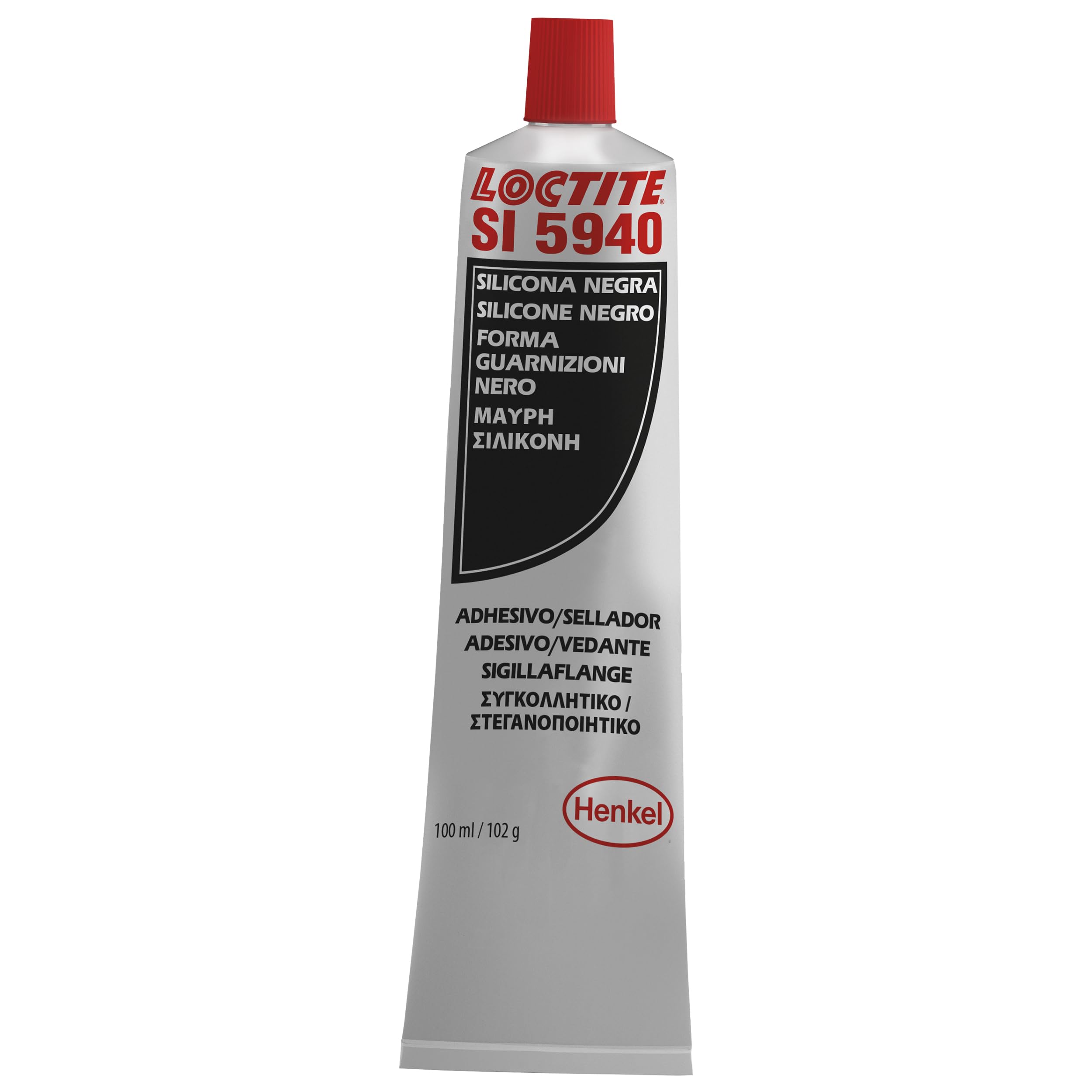 LOCTITE SI 5940, Sigillante siliconico acetico monocomponente, Silicone nero in pasta, Sigillante siliconico alte temperature adatto come guarnizione, 1 tubetto da 100ml