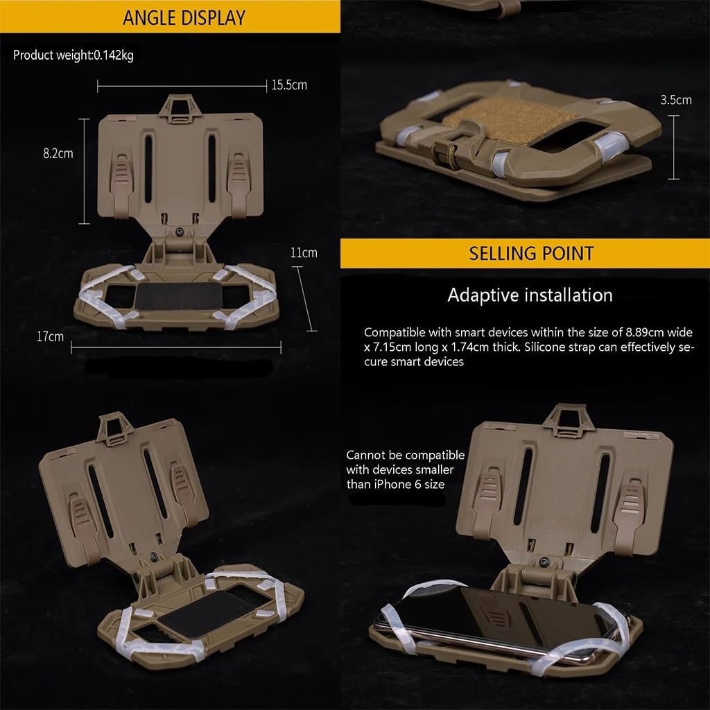 MOLLE Folding Navigation Mobile Phone Navigation Bracket Fixing Strap Chest Fixed Phone Clip Holder Outdoor Running Hiking for Tactical Map Board Airsoft Gear