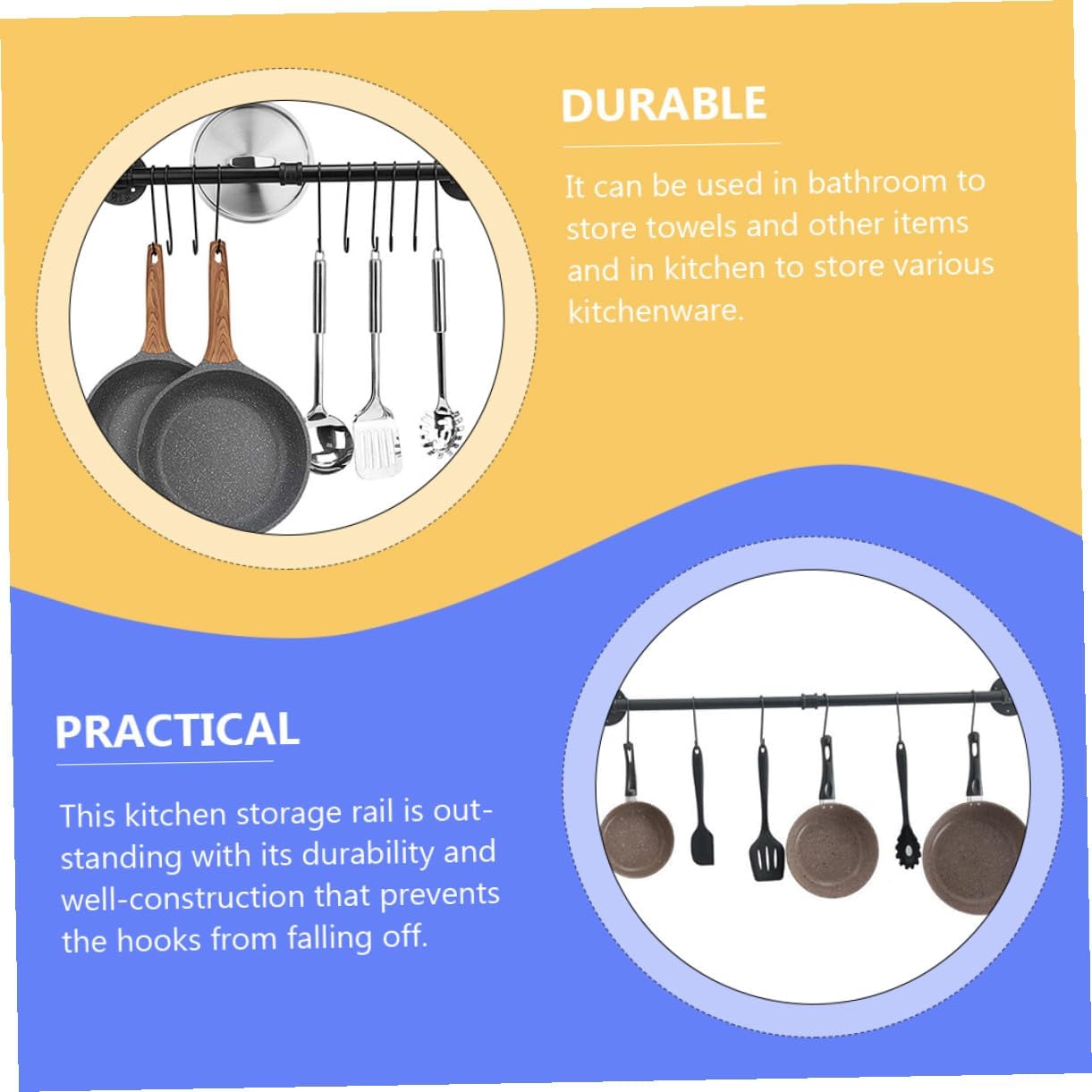 Wall Mounted Pot Rack and Kitchen Utensil Holder Rack Iron Pipe Storage with Hooks 13 X 60cm Industrial Style for Kitchen Wall Organization