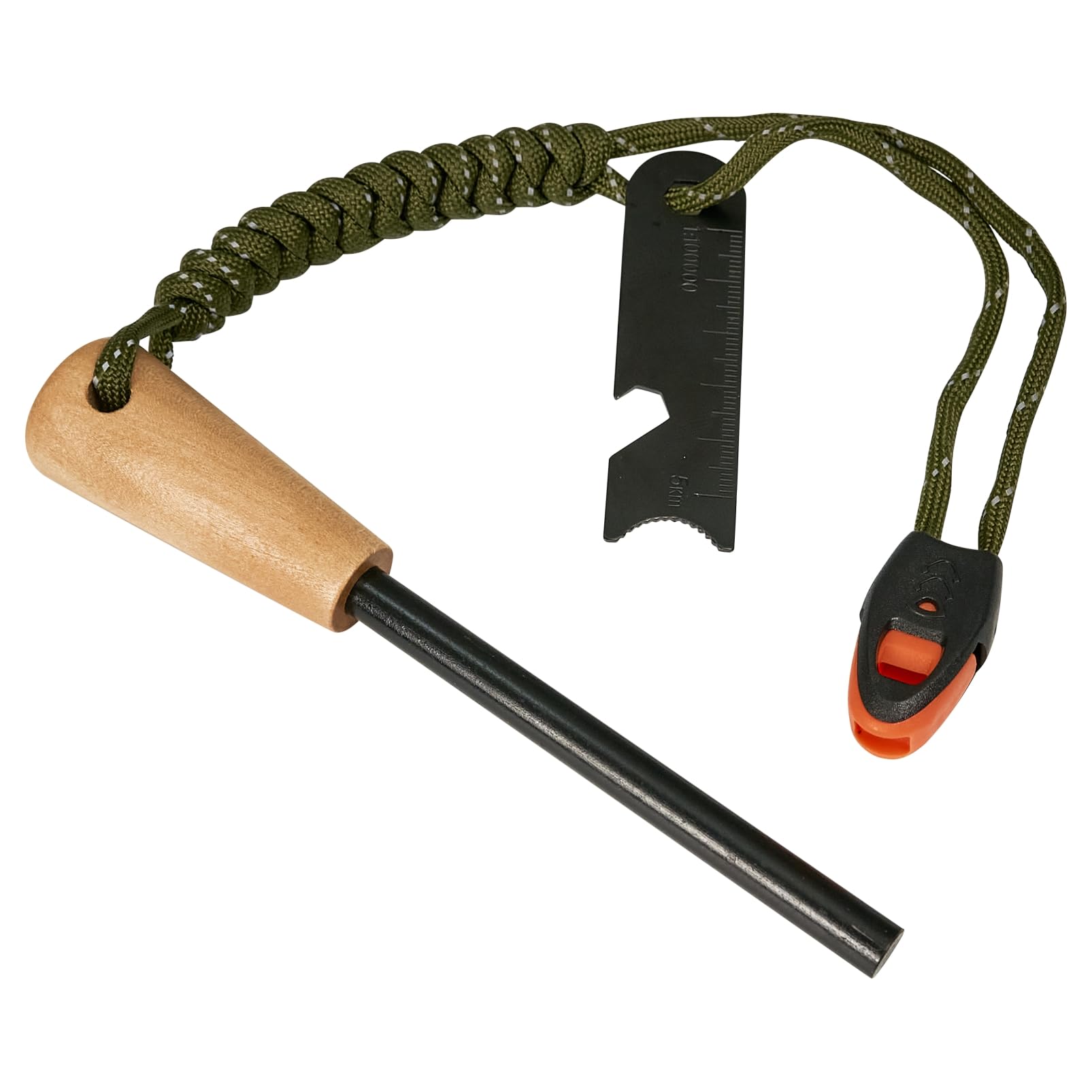 Fire Starter Survival Tool, 5/16" Ferro Rod with Paracord Lanyard, Multi-Tool Striker and Wooden Handle, Flint and Steel Fire Starter Kit for Your