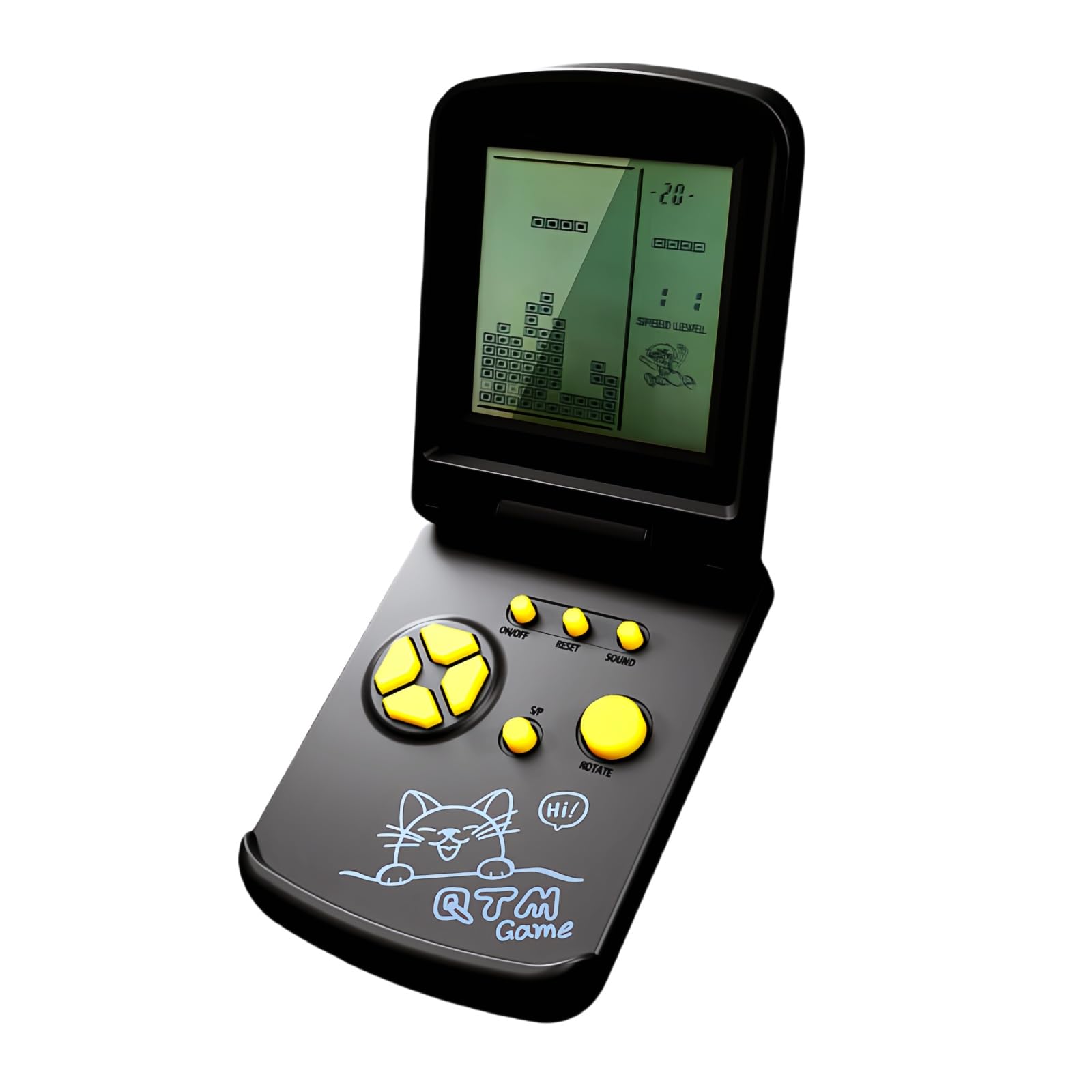 JXD 3.5-Inch Screen Block Game Console With Unique Flip Design Built-in 26 Retro Games Multiple Modes Adjustable Difficulty/Speed Children's Educational Game Toys Christmas (Black)