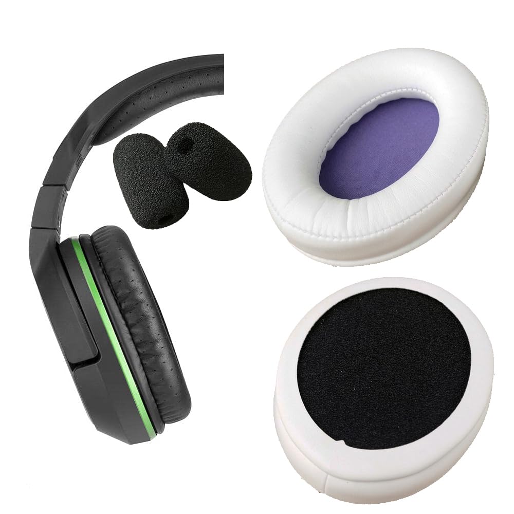 V-MOTA Earpads+Mic Windproof Sponge Replacement Compatible with Turtle Beach Stealth 700/600 / 520 / 500P / 500X / 450 / 420X / 400/300 Headphones (1 Set) (White Protein Leather)