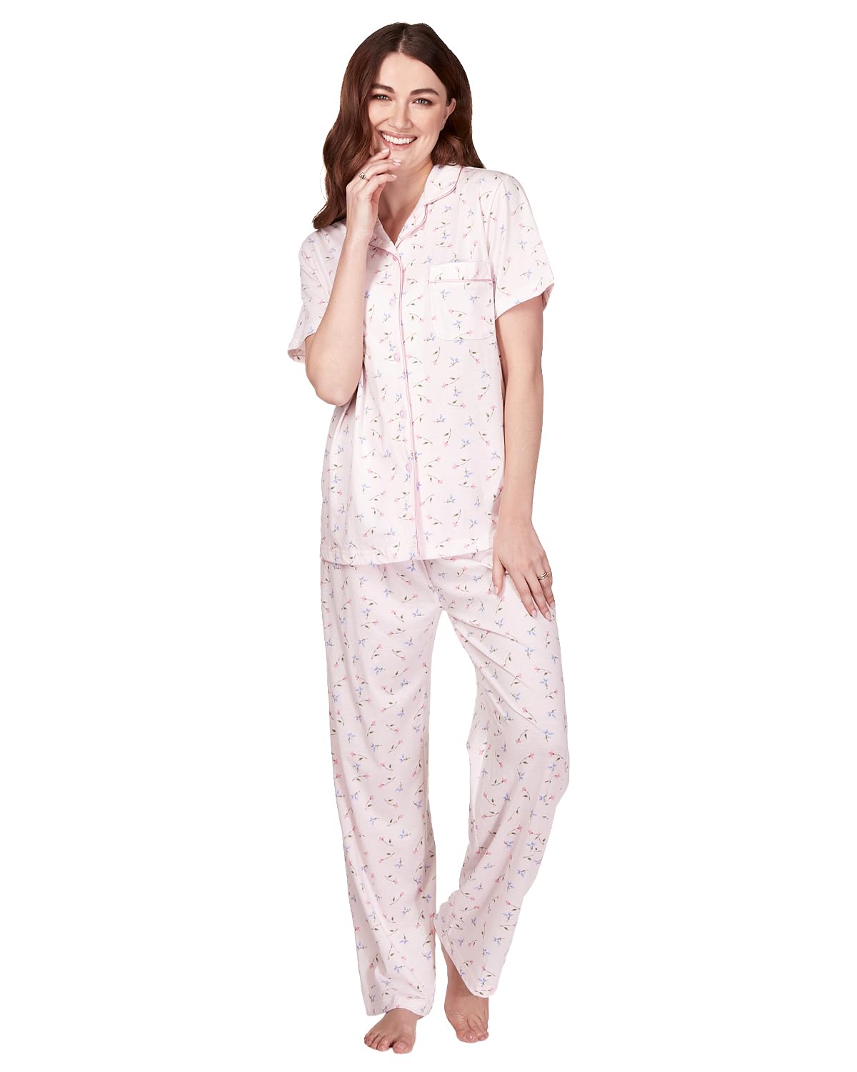 Slumber Hut Women's Pink Leaf 'Flower Leaf' Jersey Short Sleeve Pyjamas 55473 Pink M-L