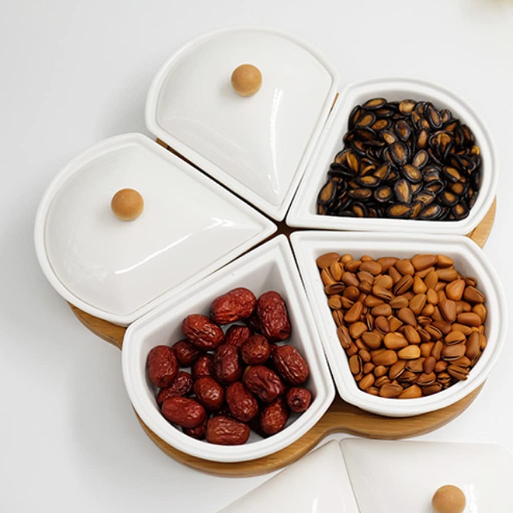 Snack-Serviertablett, mit Holz überzogenes Keramik-Trockenobst-Tablett, Separates Snack-Tablett, kreatives Wohnzimmer, Zuhause, Nuss-Tablett, Nachmittagstee-Snack-Tablett