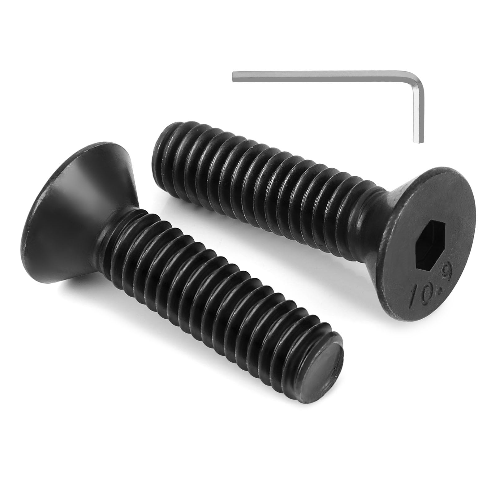 8 PCS 3/8"-16 x 2 Flat Head Socket Cap Screws Bolts, Countersunk Allen Bolts, 10.9 Grade Carbon Steel, Full Thread, Black Coating, Screwdriver