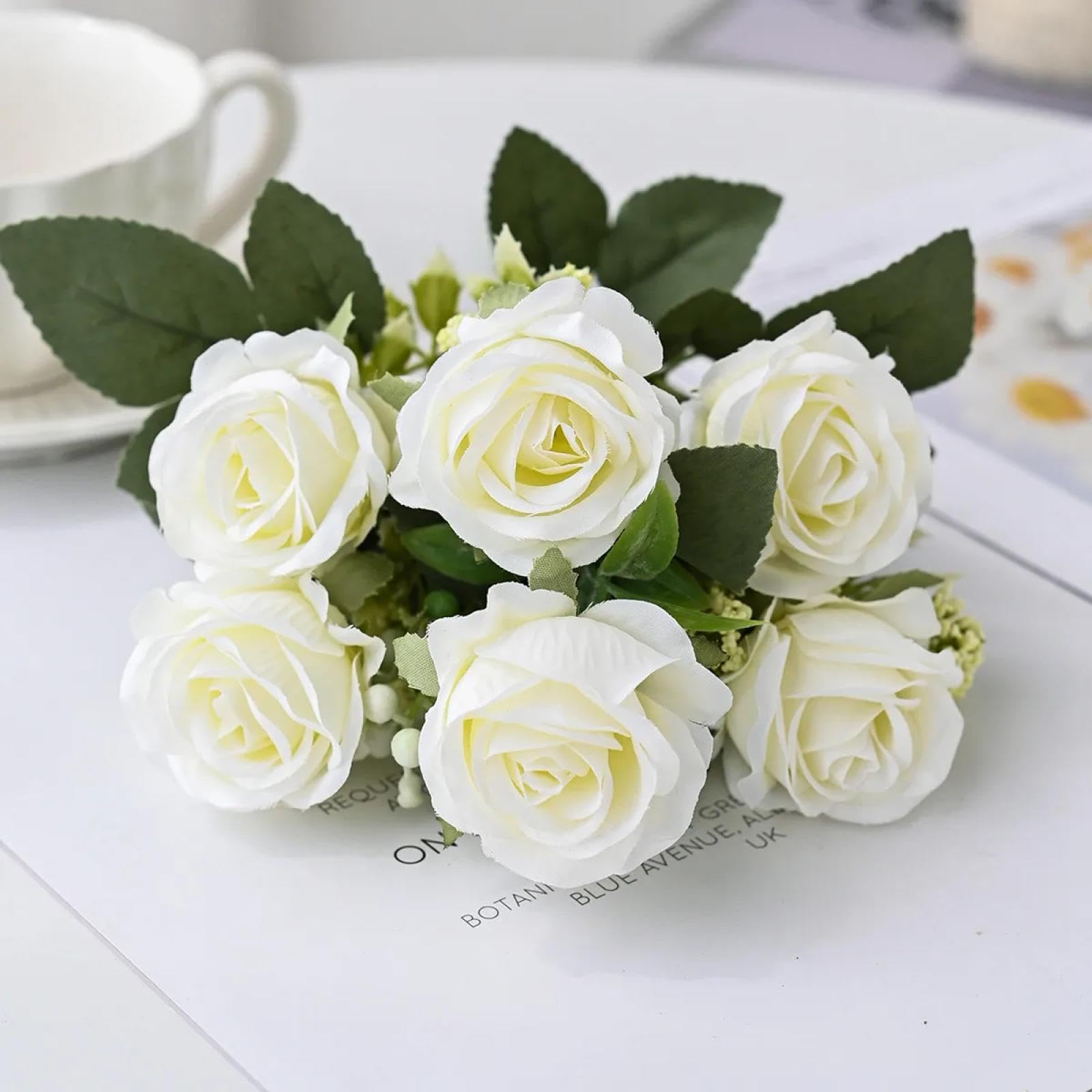 Roses artificielles en soie bouquet de 2 pièces pour la décoration de table et vase