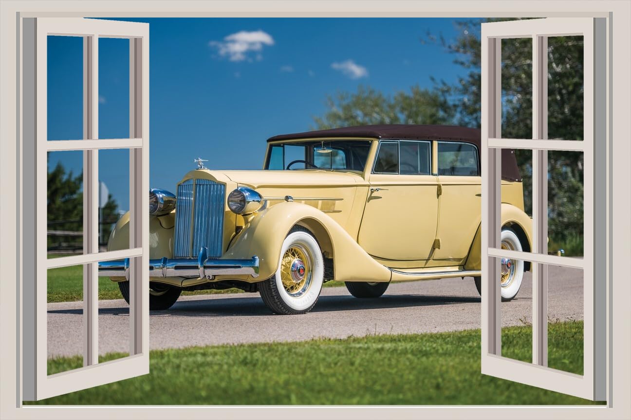 JVERF - JZZA18014 Retro Packard Eight| Self-Adhesive Open Window Wall Sticker