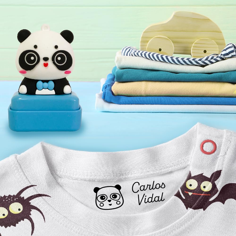 Transparent Gift Sello Personalizado para Ropa Infantil con Nombre Muñecos Animales. Sellos Personalizados Ropa Niños. Sello para Marcar. Tinta Negra Resistente al Agua. Regalos de Vuelta al Cole