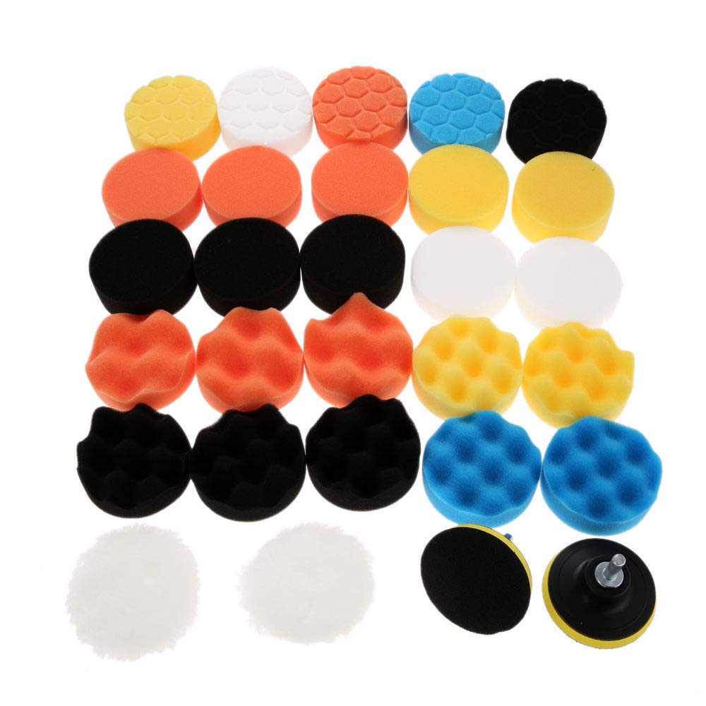 Kit de Almohadillas de Pulido con Cera para Pulido de Esponja de Coche de 31 Piezas de 3 Pulgadas, para pulidora de Coche M10, Adaptador de Taladro, Herramientas de Limpieza