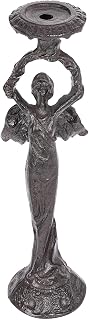 Sungmor Vintage Cast Iron Angel Candlestick Holder – 22.6” Antique Gothic Candle Stand for Home Decor, Taper & Pillar Candles, Rustic Black Decorative Centerpiece