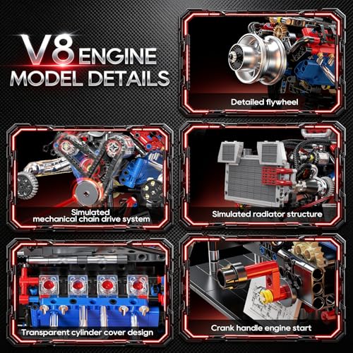 Image of V8 Engine Model Kit that Runs, 1145PCS Advanced Muscle Engine Kit