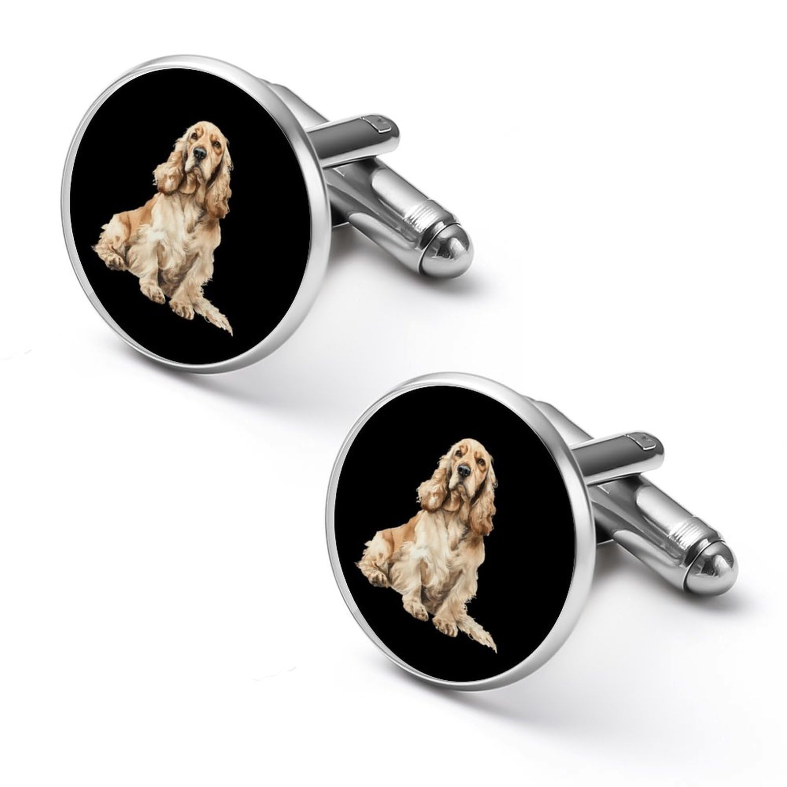 Cocker Spaniel Dog Round Cufflinks for Men Classic Cuff Links Jewellery for Wedding Business Party