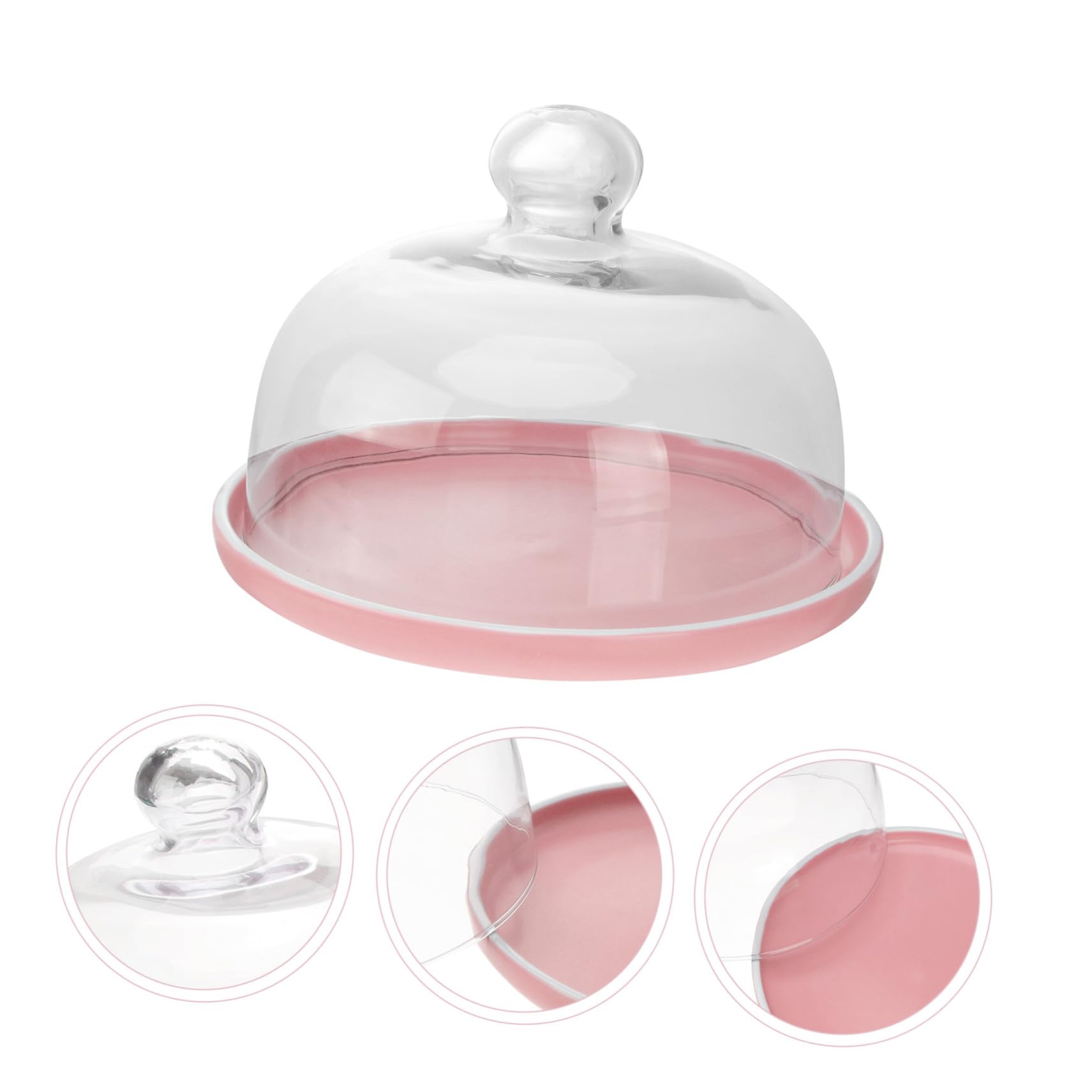 Rosa Keramik Dessertteller mit Glasdeckel, 1 Satz für Snacks