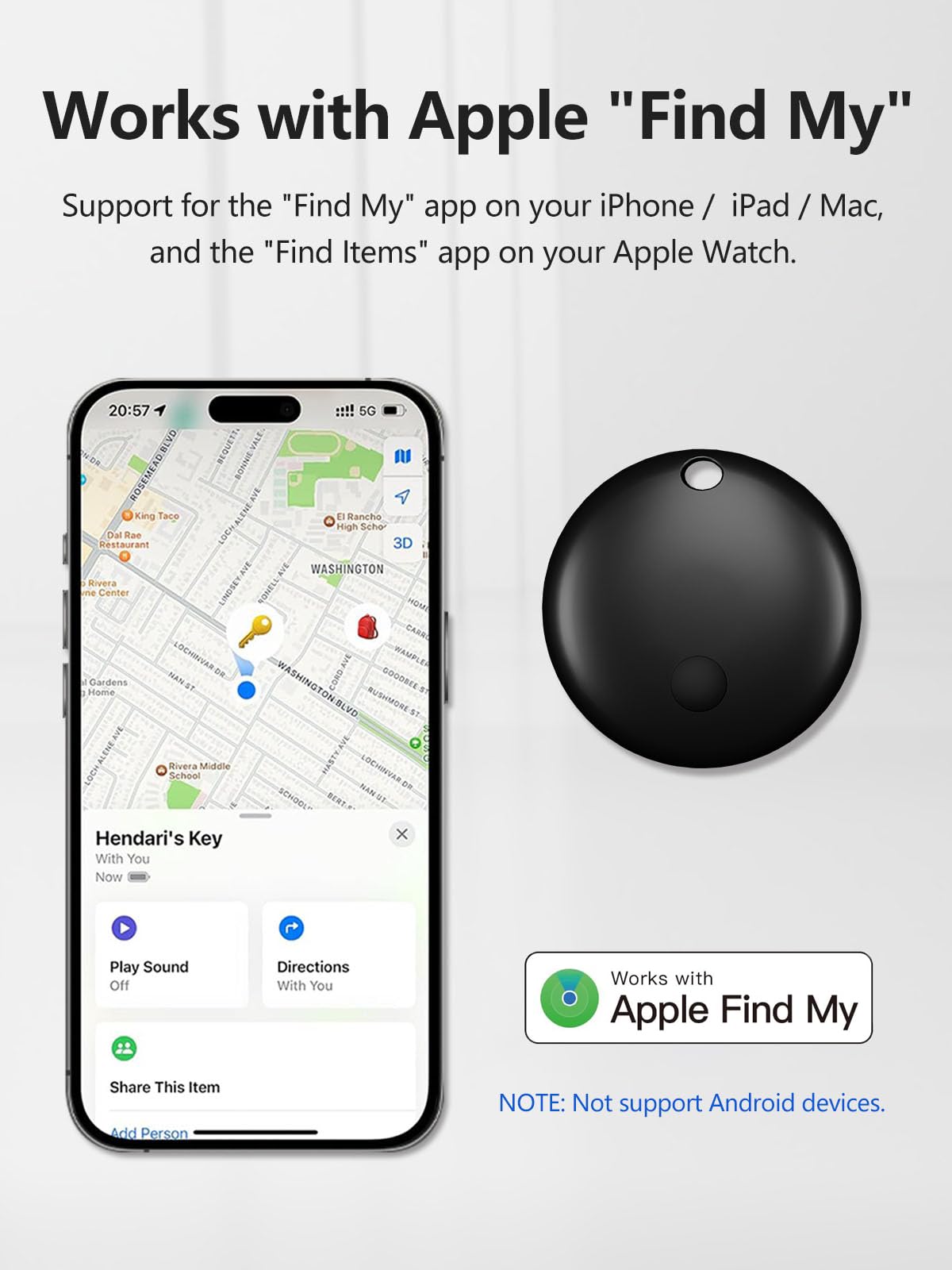 Lot de 4 étiquettes de suivi pour Apple Find My (iOS uniquement), localisateur d'articles pour bagages, clés, portefeuille, vélo, sacs (noir)