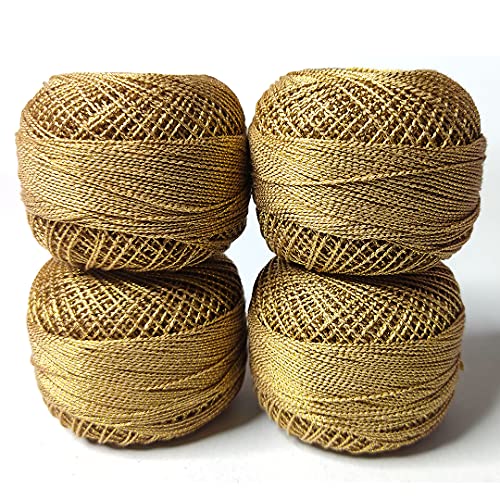 Image of Adikala Metallic Cotton Tatting Shuttle, Crochet Dori Balls for Knitting, Weaving, Embroidery and Craft Making (Set of 4)- 100GMS (Golden)