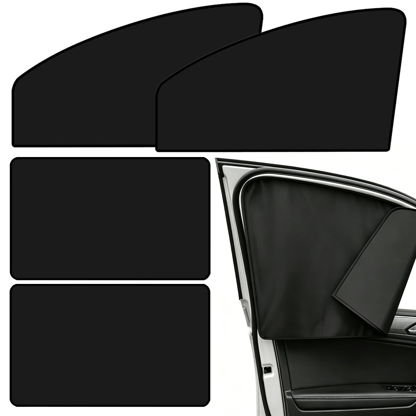 Magnétique Rideau Voiture 4 Pièces, Pare Soleil Voiture Protection UV et Chaleur, Cache Vitre Voiture Occultant, Moustiquaire Fenetre Magnetique pour Fenêtre Latérale 48x62/48x79 cm Noir