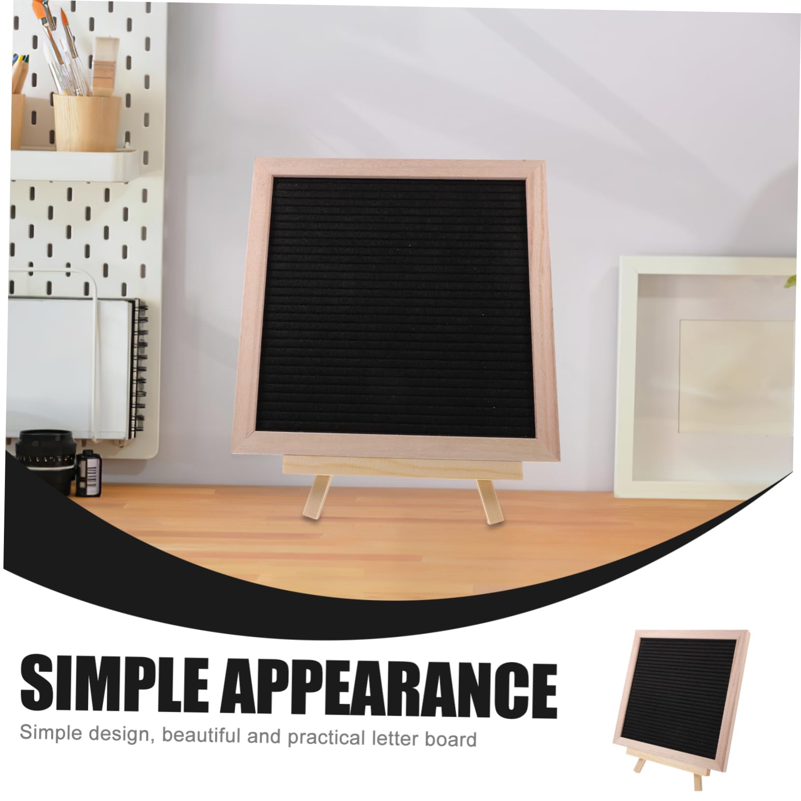 BUTIFULSIC 1 Set Wooden DIY Letter Board DIY Message Board Convenient Message Board Stainless Steel Felt Message Board Decor Black