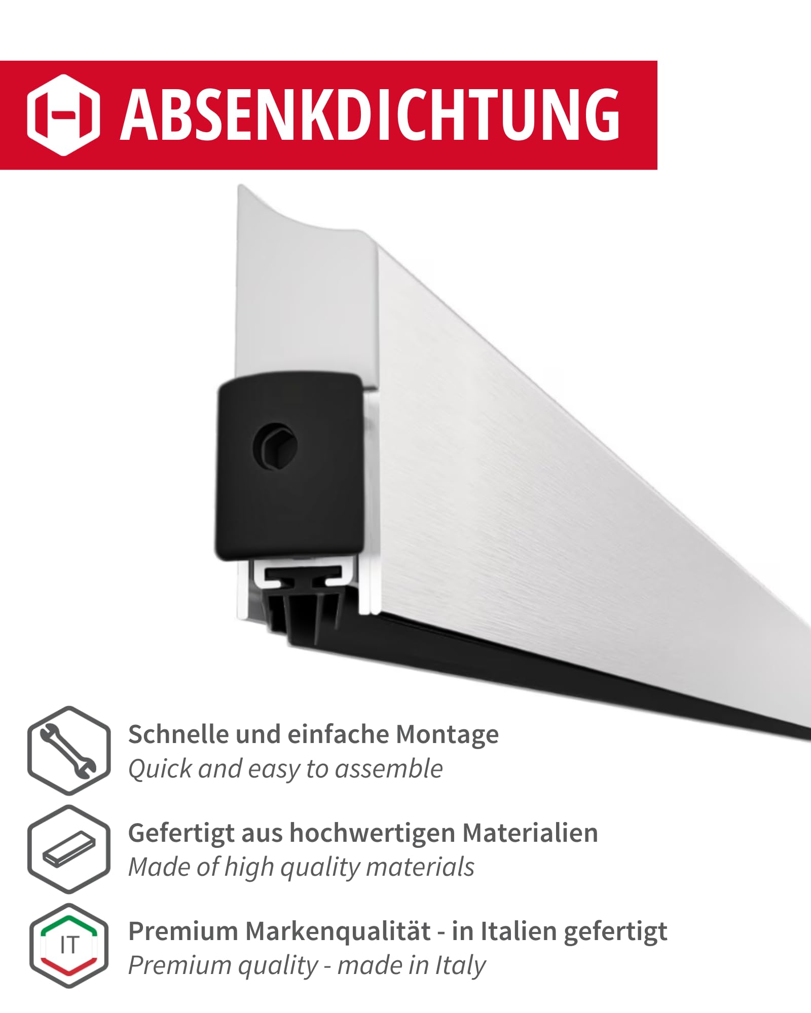 Gedotec Burlete automático bajo Puerta - Plata | 1 Pieza Junta automática 13 x 39 mm | Applique | Longitud 830 mm - Recortable | Junta retráctil para Puertas | Cortavientos