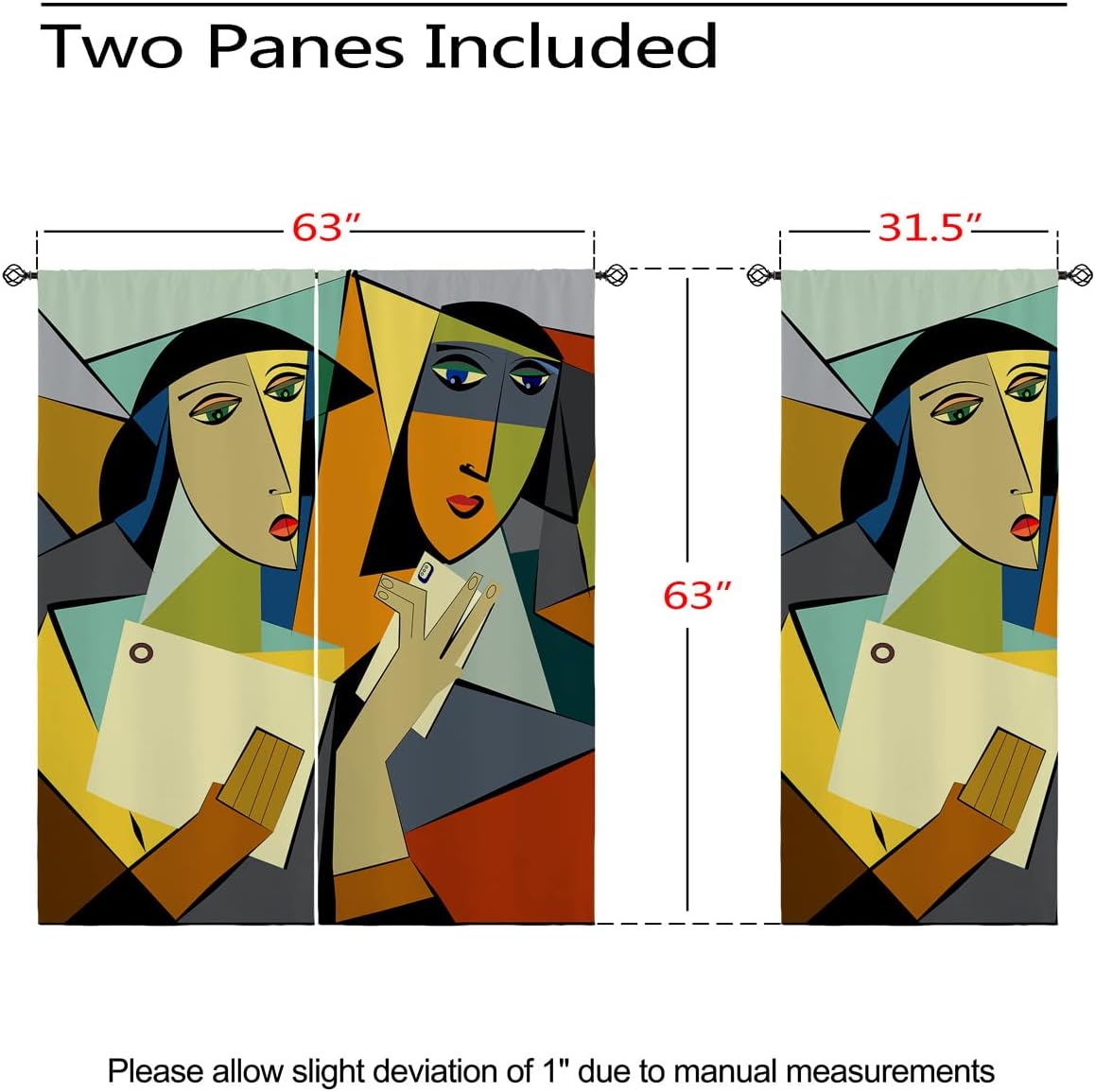 Picasso Blackout Curtains for Girls Boy Home Decor, Abstract Cubism Art Color Painting Cartoon Rod Pocket Thermal Insulated Drapes Darkening Window Curtain for Bedroom Living Room, 63 x 63 Inch