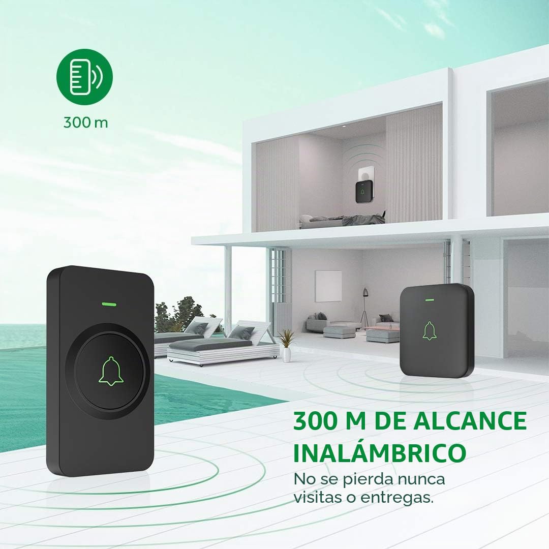 AVANTEK CB-11 - Timbre inalámbrico para puerta (300 m, 52 melodías en 5 niveles, con indicador LED, receptor enchufable y fácil de enchufar en el enchufe)…